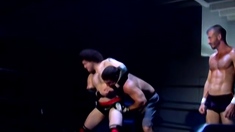 Rojer dominates two men in the wrestling ring