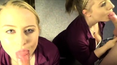 Double vision-blonde girl's dripping salivating deepthroat
